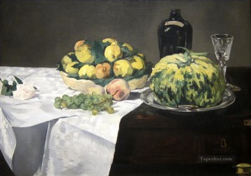 印象派の静物画 Painting - メロンと桃のある静物 エドゥアール・マネ